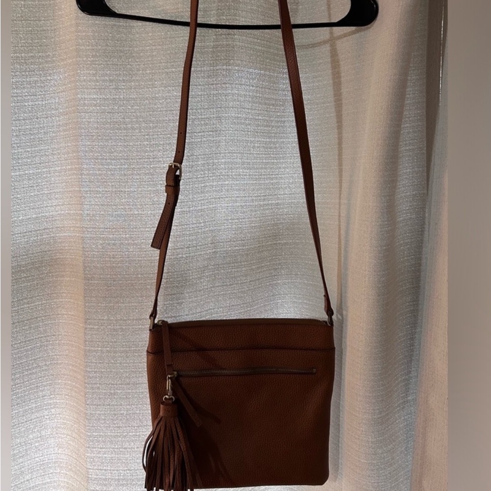 Halogen Rich Brown Crossbody Bag with Tassel - Picture 2 of 6